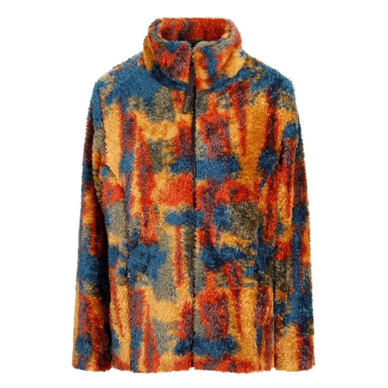 Ladies Semi Fitted Shaggypile Fleece Jacket in Orange Multi